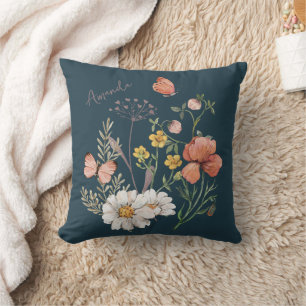 Boho Wildblume Individuelle Name Throw Kissen
