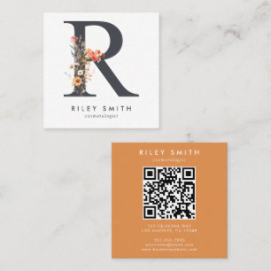 Boho Wildblume Initial R QR Code Quadratische Visitenkarte