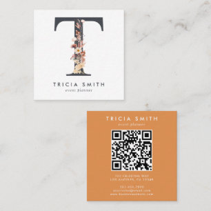 Boho Wildblume Initial T QR Code Quadratische Visitenkarte