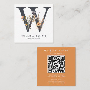 Boho Wildblume Initial W QR Code Quadratische Visitenkarte