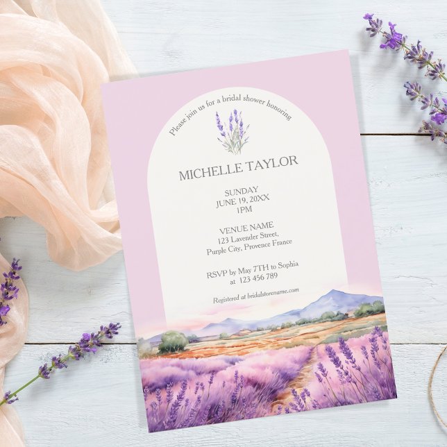 Boho Wildblume Lavender Lila Violette Einladung (watercolor lavender fields)