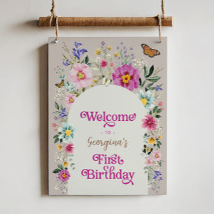 Boho Wildblume Meadow 1. Geburtstag Willkommen Poster