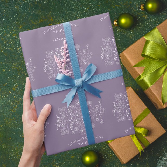 Boho Wildblume Moderne Wasserfarbenhochzeit Geschenkpapier (Von Creator hochgeladen)