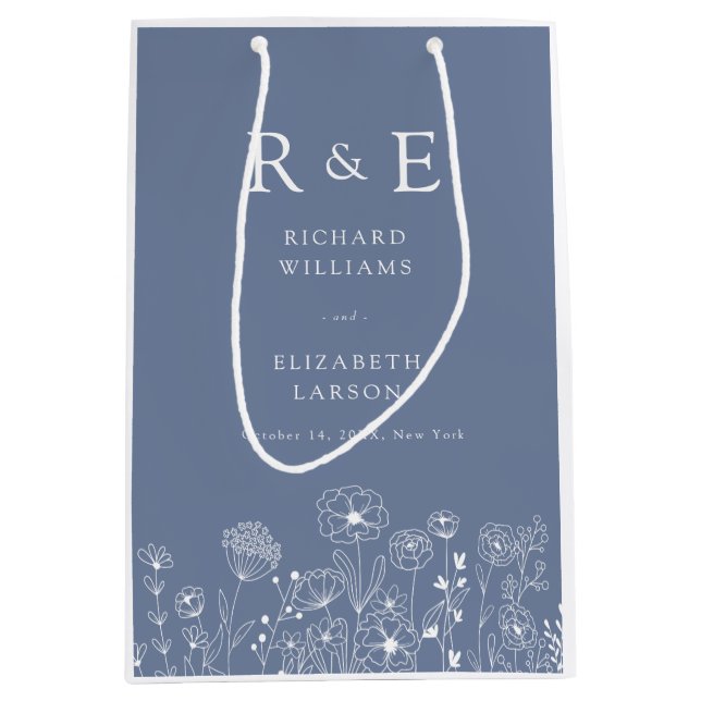 Boho Wildblume Moderne Wasserfarbenhochzeit Mittlere Geschenktüte (Vorderseite)