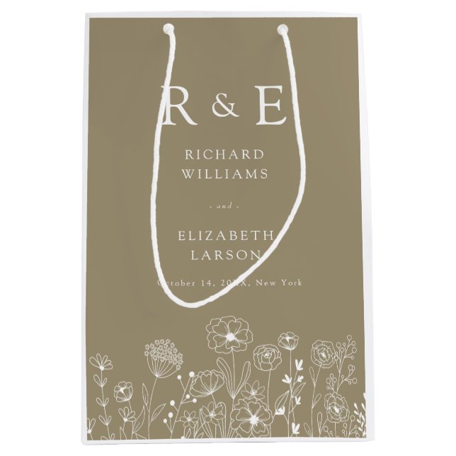 Boho Wildblume Moderne Wasserfarbenhochzeit Mittlere Geschenktüte (Vorderseite)