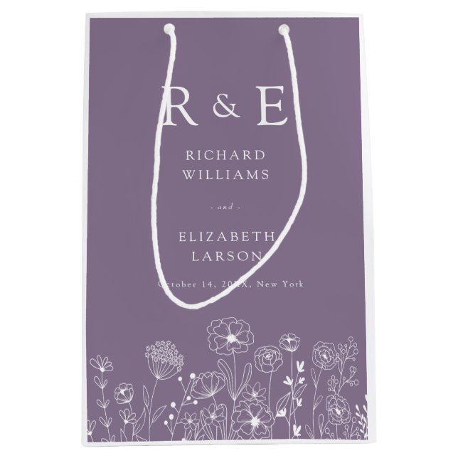 Boho Wildblume Moderne Wasserfarbenhochzeit Mittlere Geschenktüte (Vorderseite)