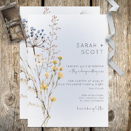 Boho Wildblume Modernes Blue Wedding Einladung