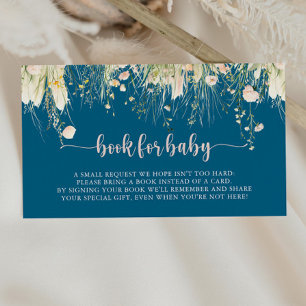 Boho Wildblume Navy Babydusche Buchanfrage Begleitkarte