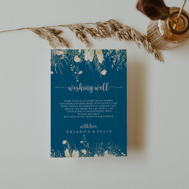 Boho Wildblume Navy Hochzeit wünscht sich gut Begleitkarte (Von Creator hochgeladen)