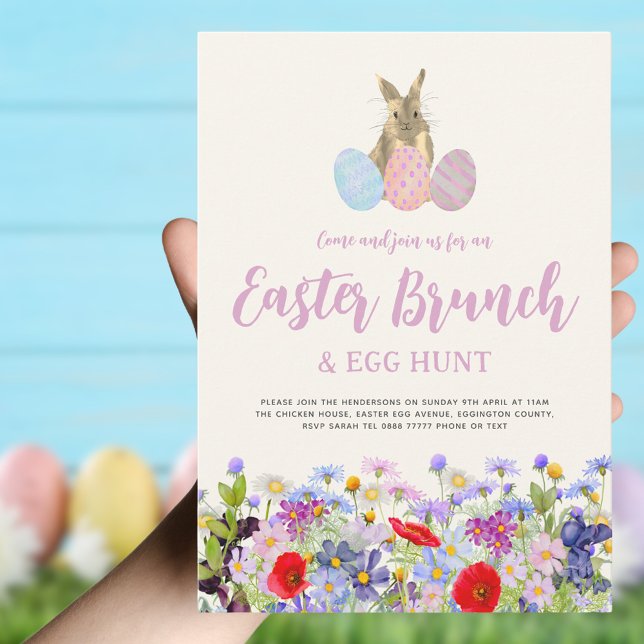 Boho Wildblume Ostern Brunch und Eierjagd Einladung (Boho wildflower easter brunch and egg hunt invitation)