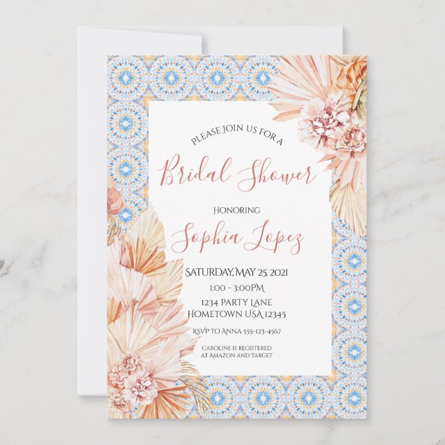 Boho Wildblume Pampas Grass Dusche Einladung (Vorderseite)