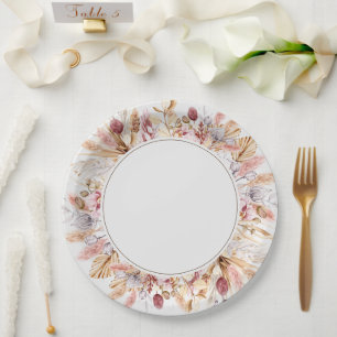 Boho Wildblume Pampas Grass Wedding Pappteller