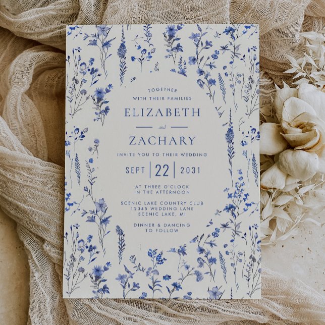 Boho Wildblume Pattern Blue Ivory Wedding Einladung (Von Creator hochgeladen)