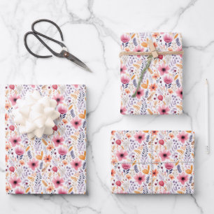 Boho Wildblume Pink Orange Birthday Baby Bridal Geschenkpapier Set