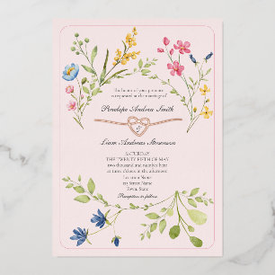 Boho Wildblume Pink Wedding Folieneinladung