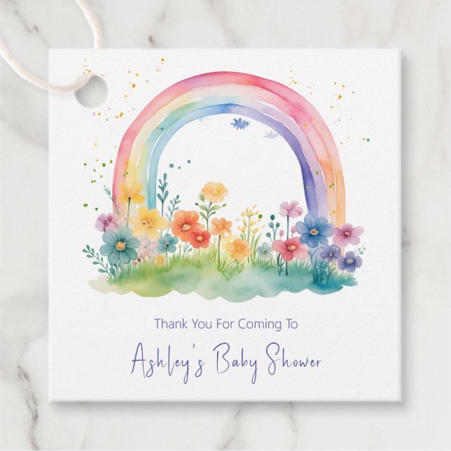 Boho Wildblume Rainbow Baby Dusche Geschenkanhänger (Vorderseite)