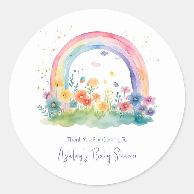 Boho Wildblume Rainbow Baby Dusche Runder Aufkleber (Vorderseite)