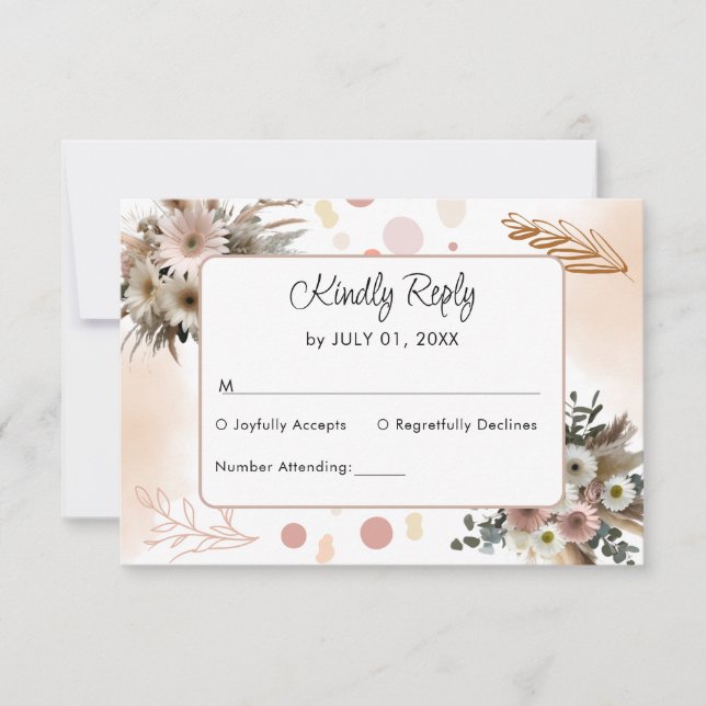 Boho Wildblume Romance Wedding RSVP Card Karte (Vorderseite)