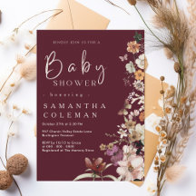 Boho Wildblume Rustic Burgundy Babydusche