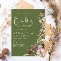 Boho Wildblume Rustic Moss Green Baby Dusche