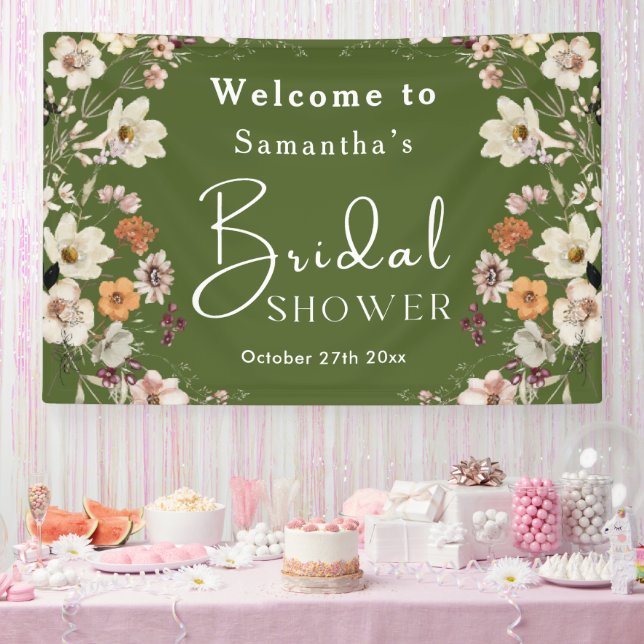 Boho Wildblume Rustic Moss Green Brautparty Banner (Party)