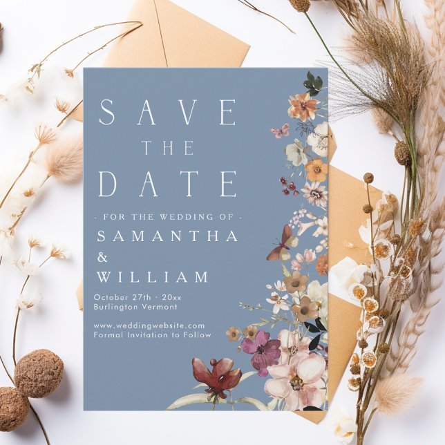 Boho Wildblume Rustic Periwinkle Save the Date Einladung (Von Creator hochgeladen)