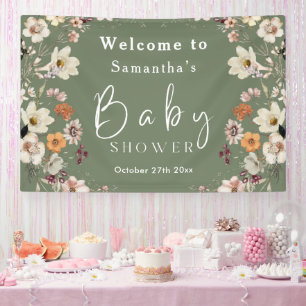 Boho Wildblume Rustic Sage Green Baby Dusche Banner
