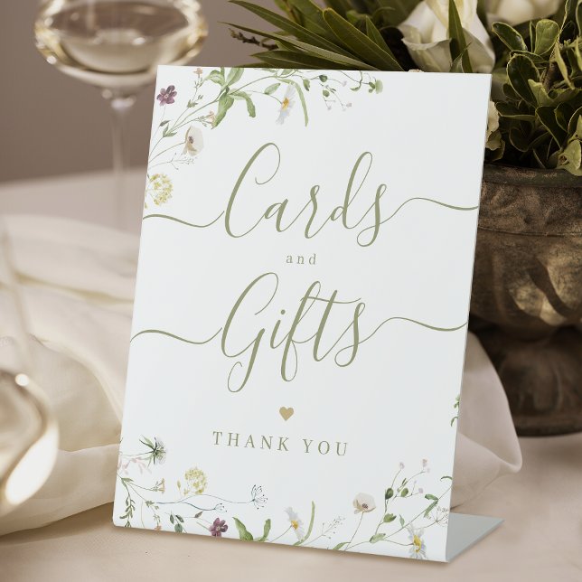 Boho Wildblume rustikale Hochzeitskarten und Gesch Sockelschild (Boho Wildflower rustic Wedding Cards And Gifts Pedestal Sign)