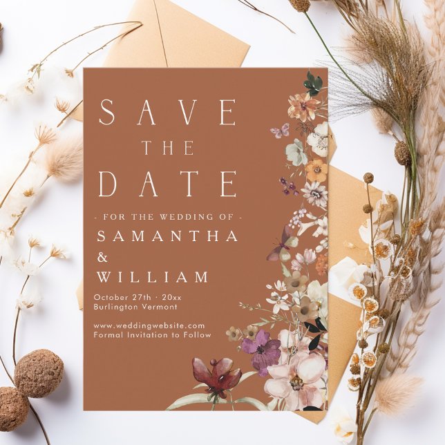 Boho Wildblume Rustikale Terracotta Save the Date Einladung (Von Creator hochgeladen)