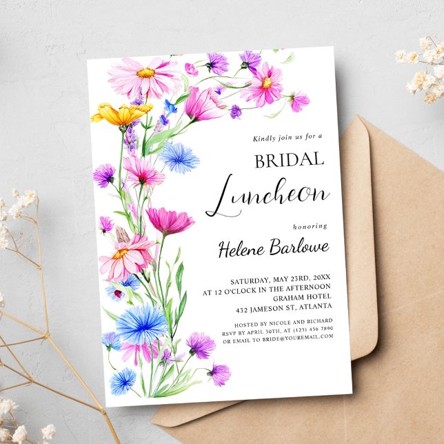 Boho Wildblume Rustikales Elegante Einladung (Boho Wildflower Rustic Elegant Bridal Luncheon Invitation)