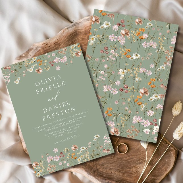 Boho Wildblume Sage Green Garden Wedding Einladung (Von Creator hochgeladen)