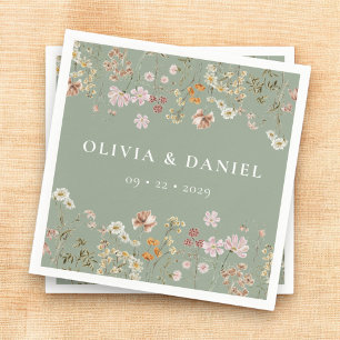 Boho Wildblume Sage Green Garden Wedding Serviette
