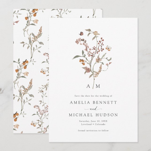 Boho Wildblume Save the Date (Vorne/Hinten)