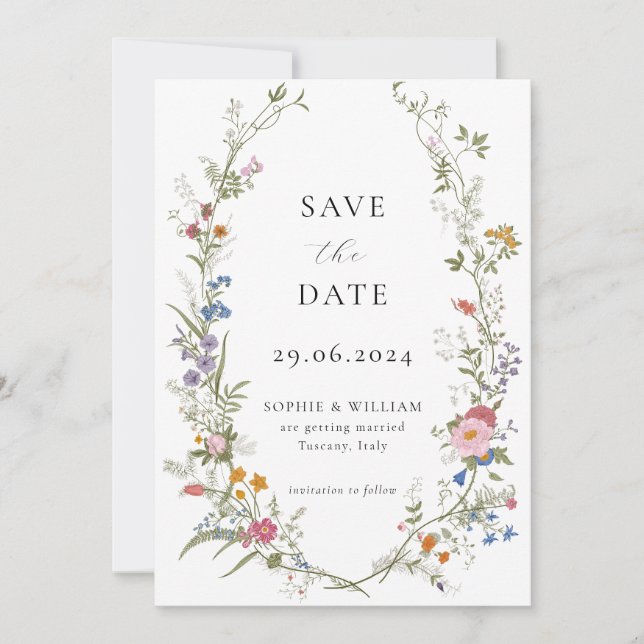 Boho Wildblume Save the Date Einladung Hochzeit (Vorderseite)