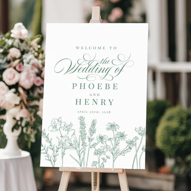 Boho Wildblume Spring Green Wedding Willkommenszei Poster (Von Creator hochgeladen)