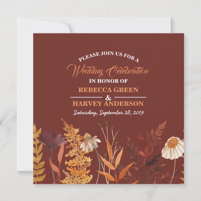 Boho Wildblume Terracotta Herbstliche Hochzeit im  (Vorderseite)