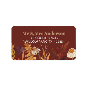 Boho Wildblume Terracotta Herbstliche Hochzeit im Adressaufkleber