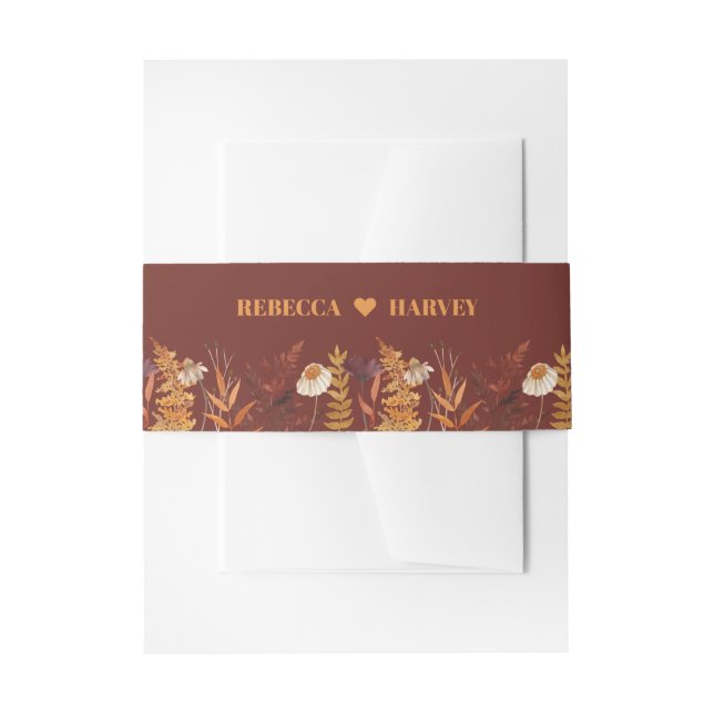 Boho Wildblume Terracotta Herbstliche Hochzeit im  Einladungsbanderole (Vorderseite Beispiel)