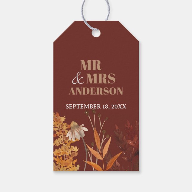 Boho Wildblume Terracotta Herbstliche Hochzeit im  Geschenkanhänger (Vorderseite)