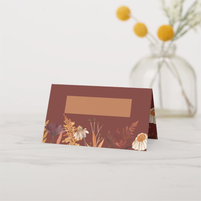 Boho Wildblume Terracotta Herbstliche Hochzeit im  Platzkarte (Vorderseite)