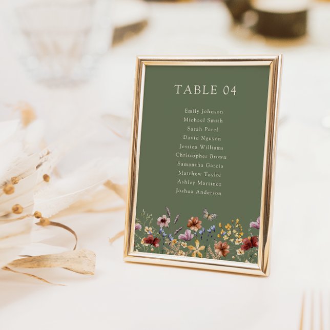 Boho Wildblume Tischnummer (Elegant Sage Green Boho Wildflower Table Number with Butterfly by Painted Paperie
)