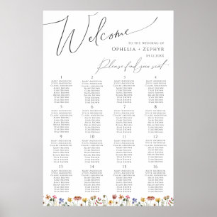 Boho Wildblume Tischnummer Sitzordnung Poster