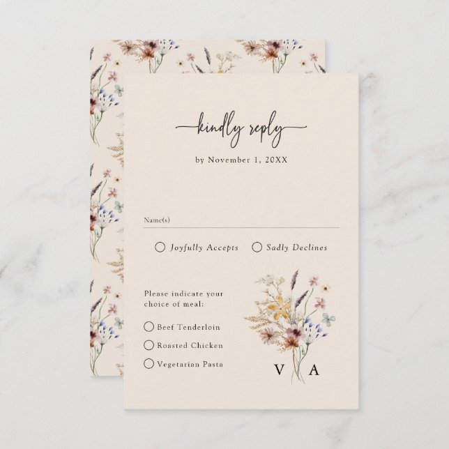 Boho Wildblume Vintag RSVP Karte (Vorne/Hinten)