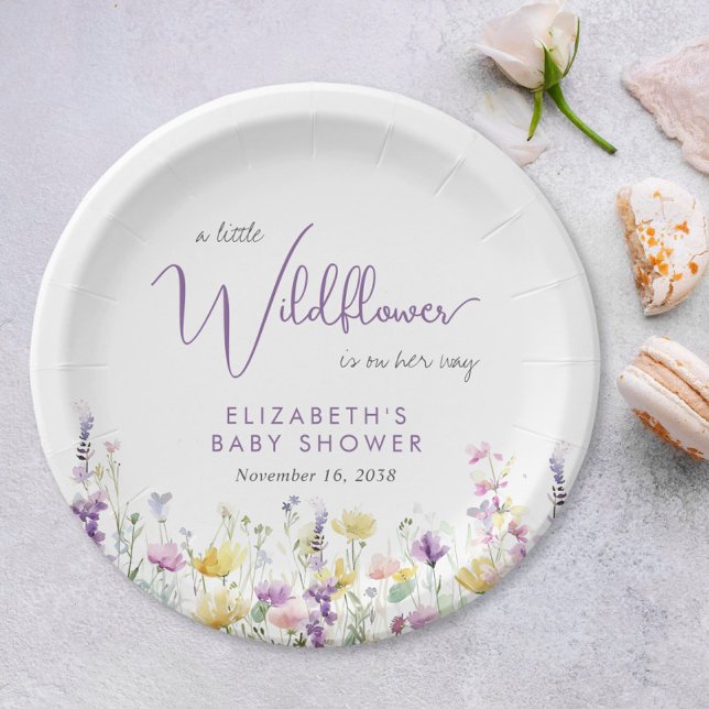 Boho Wildblume Watercolor Babydusche Pappteller (Von Creator hochgeladen)