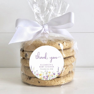 Boho Wildblume Watercolor Babydusche Vielen Dank Runder Aufkleber