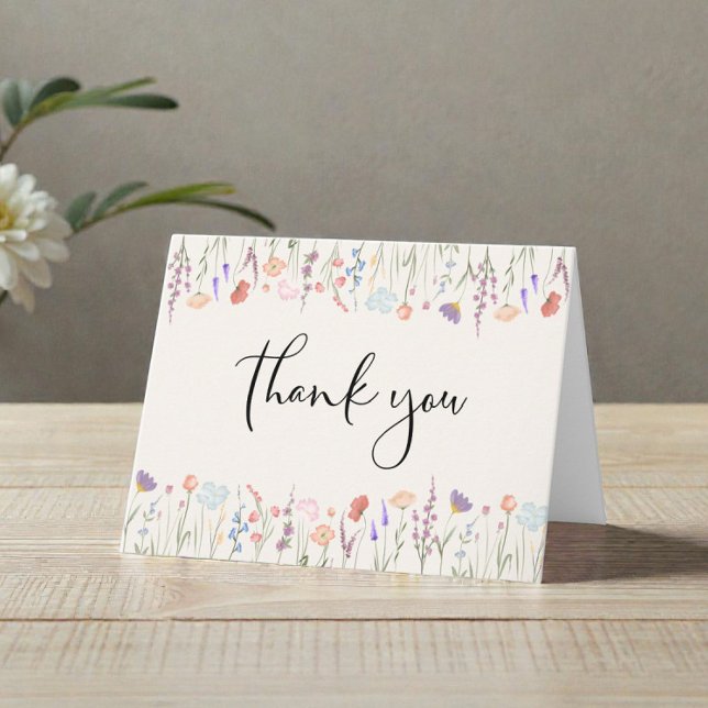 Boho Wildblume Watercolor Cream Baby Dusche Dankeskarte (Boho Wildflower Watercolor Cream Baby Shower Thank You Card)