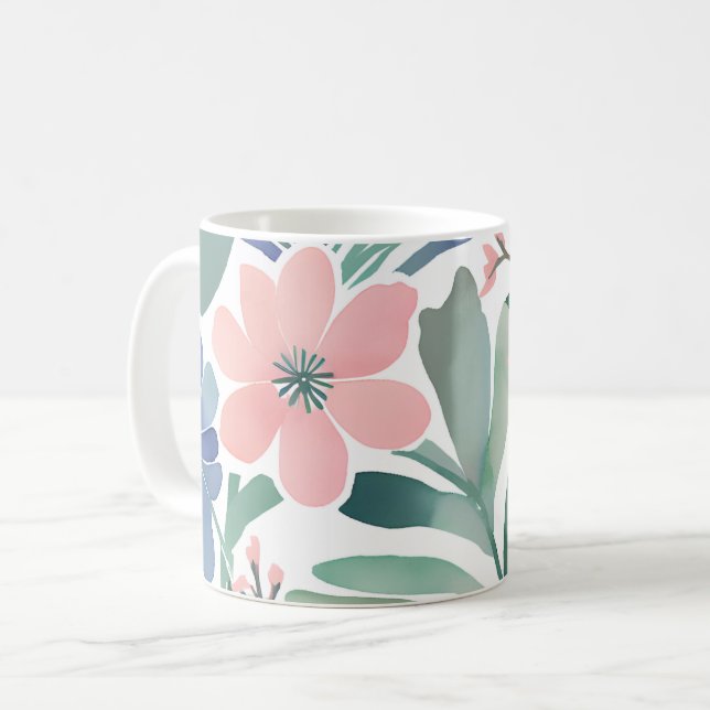 Boho Wildblume Watercolor Floral Pastell Kaffeetasse (Vorderseite Links)