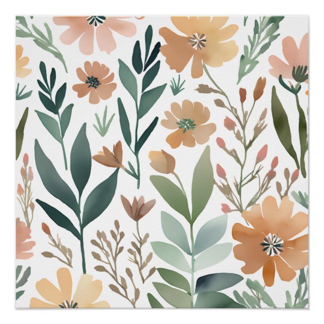 Boho Wildblume Watercolor Floral Pastell Poster (Vorderseite)