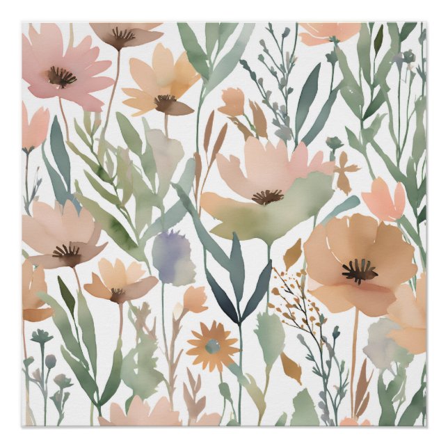 Boho Wildblume Watercolor Floral Pastell Poster (Vorderseite)