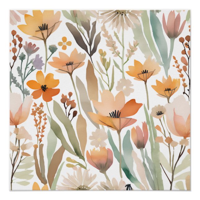 Boho Wildblume Watercolor Floral Pastell Poster (Vorderseite)